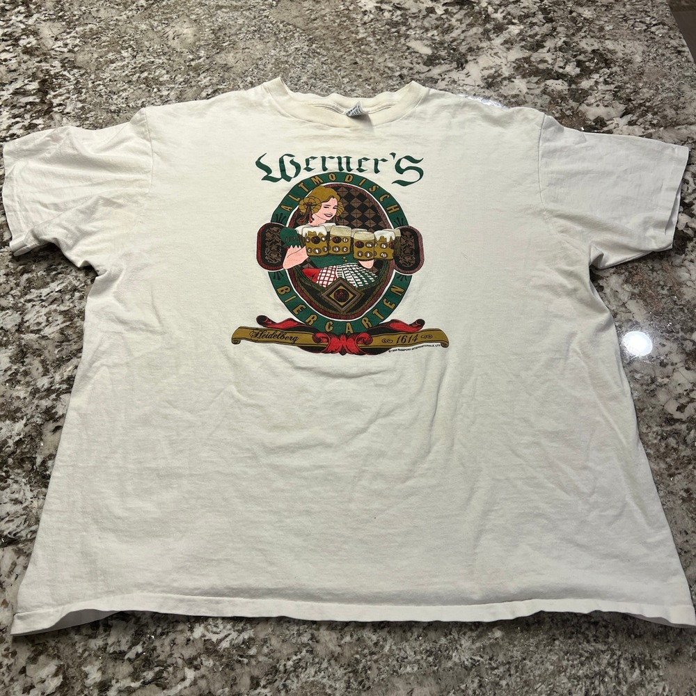 Vintage 90s Werners Biergarten Heidelberg T-Shirt XXL White Delta Made in USA